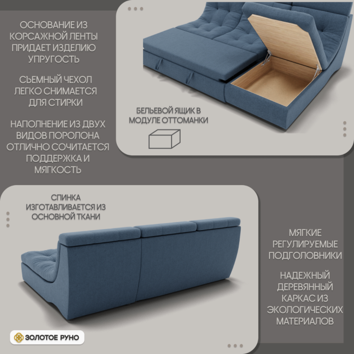 Диваны угловые в гостиную, Угловой диван Монако-2 ППУ, велюр