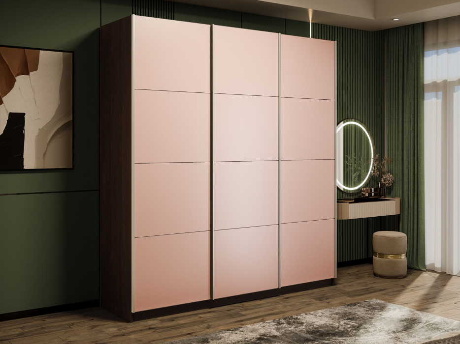 Шкафы-купе 3-х дверные, Шкаф-купе Прайм 3-х дверный Стекла пудра/Доводчики 180х57х230