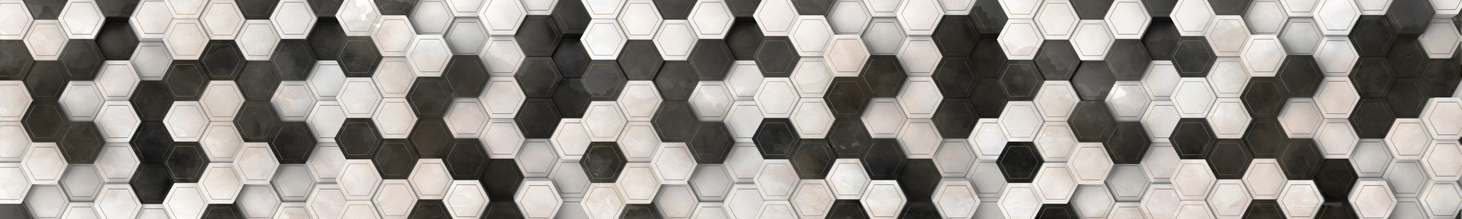 Стеновые панели из АБС-пластика, Кухонный фартук Соты черное&белое 2000x600x1.5 мм глянец