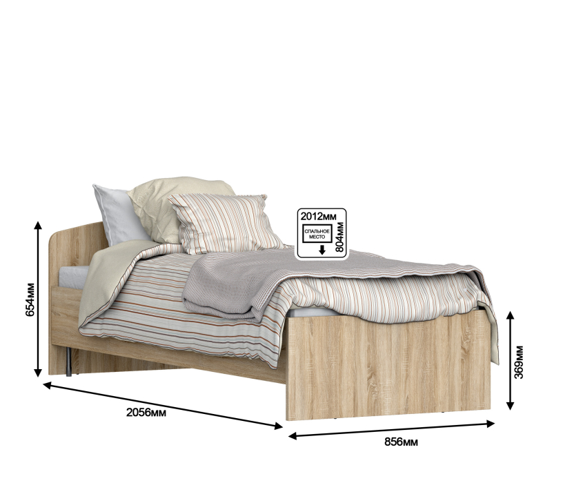 Кровати одноярусные, Кровать Кито СБ-2227 (800) Дуб Сонома с основанием