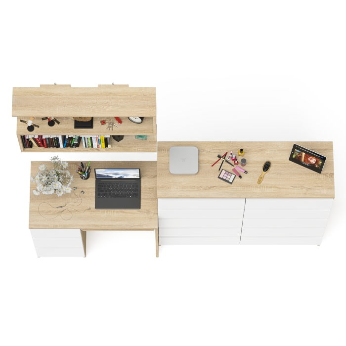 Домашние кабинеты, Комод на десять выдвижных ящиков Мори с книжной полкой и компьютерным столом МС-6 левый