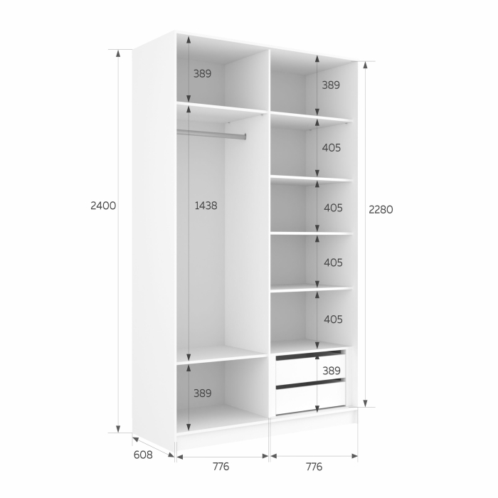 Шкафы-купе 2-х дверные, Шкаф-купе Эста Стекло черно+Стекло черное 160х66х240