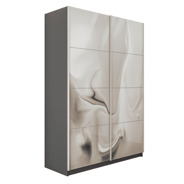 Шкафы-купе 2-х дверные, Шкаф-купе Прайм 2-х дверный Фотопечать Шелк Стекла/Доводчики 140х57х230