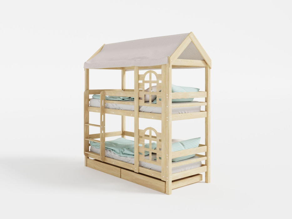 Детские кровати, Двухъярусная кровать домик Бэби люкс 70х190
