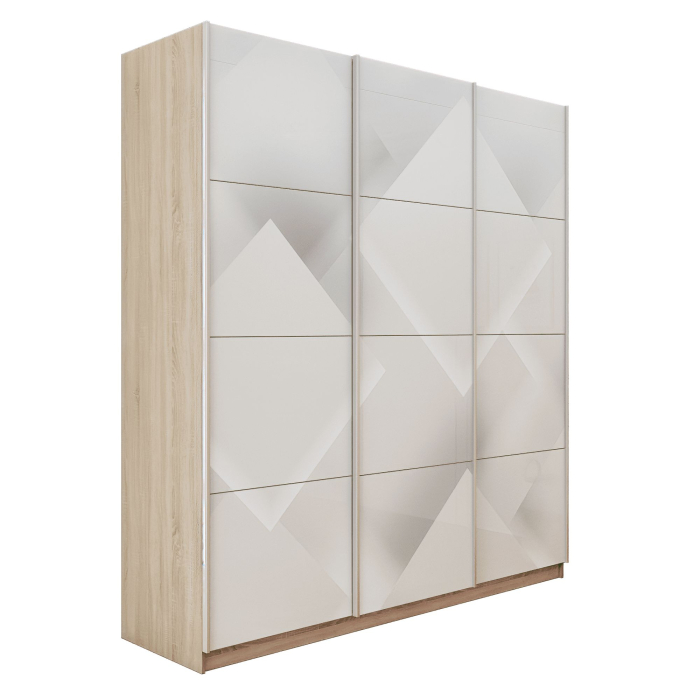 Шкафы-купе 3-х дверные, Шкаф-купе Прайм 3-х дверный Фотопечать Квадраты Стекла/Доводчики 210х57х230