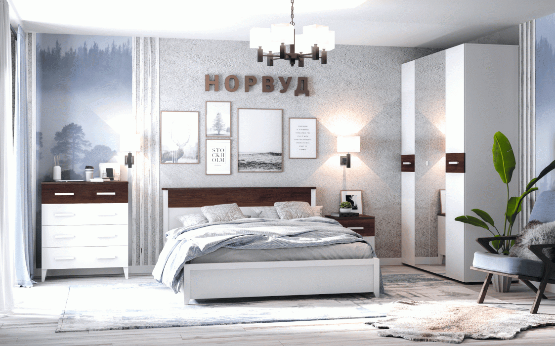 Шкафы распашные, Норвуд 555 Шкаф для одежды и белья 4-дв с/з