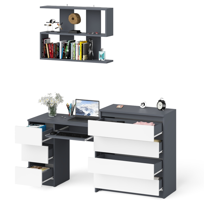 Домашние кабинеты, 04-301-Стол однотумбовый Мори МС-6 левый с полкой для книг и комодом