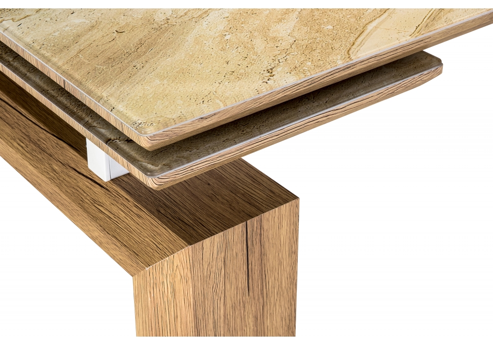 Обеденные столы, Стол стеклянный Давос (Бежевый мрамор)