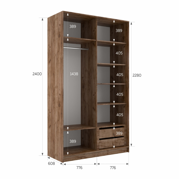 Шкафы-купе 2-х дверные, Шкаф-купе Эста ДСП+ДСП 160х66х240