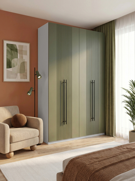 Шкафы распашные, Шкаф распашной 4-створчатый серый корпус частичная резьба