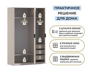 Шкаф трехдверный Макс 1500 мм, вариант №4 (ЛДСП)