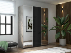 Шкафы-купе 3-х дверные, Шкаф-купе Прайм 3-х дверный Зеркала/Стекло черное/Доводчики 210х57х230