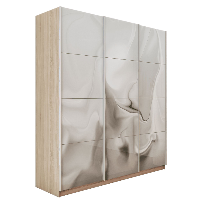 Шкафы-купе 3-х дверные, Шкаф-купе Прайм 3-х дверный Фотопечать Шелк Стекла/Доводчики 210х57х230