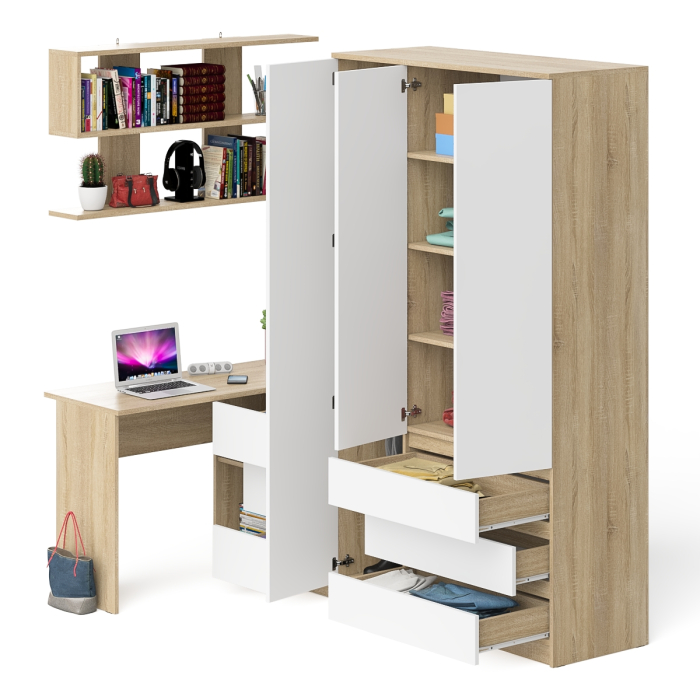 Домашние кабинеты, Шкаф-комод Мори 1200-1 с угловым компьютерным столом МС-16 правый и полкой