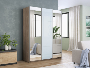 Шкаф-купе Прайм 3-х дверный Зеркала/Стекло белое/Доводчики 180х57х230