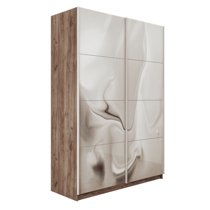 Шкафы-купе 2-х дверные, Шкаф-купе Прайм 2-х дверный Фотопечать Шелк Стекла/Доводчики 160х57х230