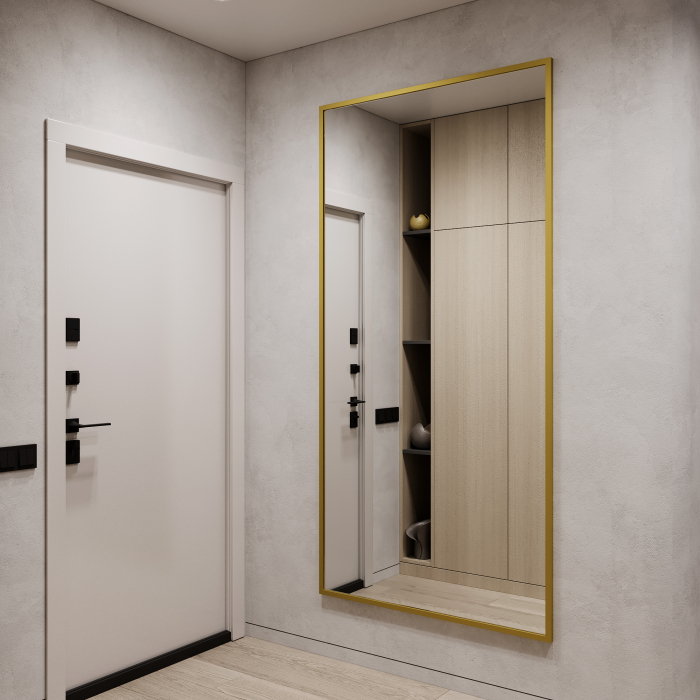 Зеркала в спальню, Дизайнерское настенное напольное зеркало GENGLASS Halfeo XL в металлической раме