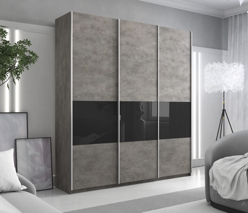 Шкафы-купе 3-х дверные, Шкаф-купе Прайм ДСП/Стекло черное, 240х57х230