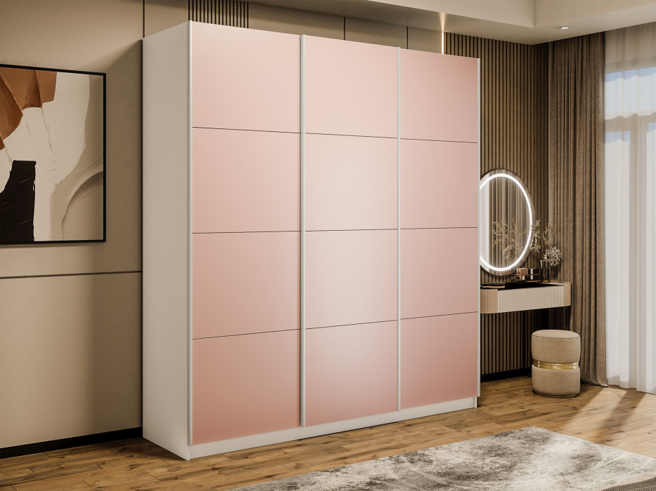 Шкафы-купе 3-х дверные, Шкаф-купе Прайм 3-х дверный Стекла пудра/Доводчики 210х57х230