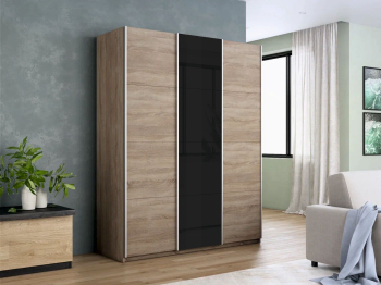 Шкаф-купе Прайм 3-х дверный ДСП/Стекло черное/Доводчики 180х57х230