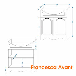 Тумба с раковиной Francesca Avanti Империя 75, 2 двери, с подсветкой (ум. Элеганс 75)