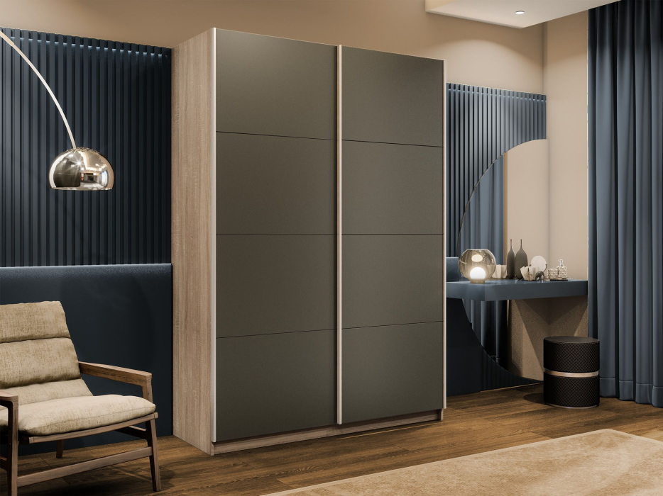 Шкафы-купе 2-х дверные, Шкаф-купе Прайм 2-х дверный Стекла хаки/Доводчики 120х57х230