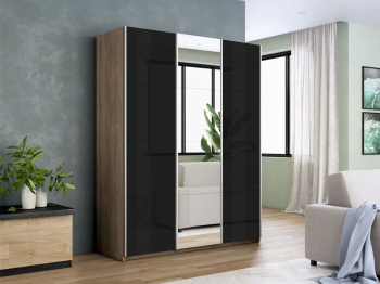 Шкаф-купе Прайм 3-х дверный Стекла черные/Зеркало/Доводчики 210х57х230