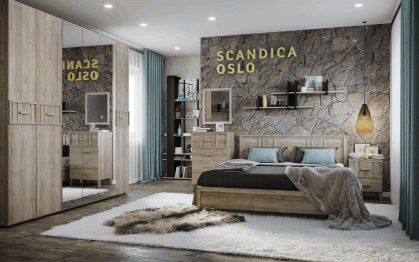Спальня Scandica Oslo (модуль 555) Шкаф для одежды и белья 4-дв Зеркало