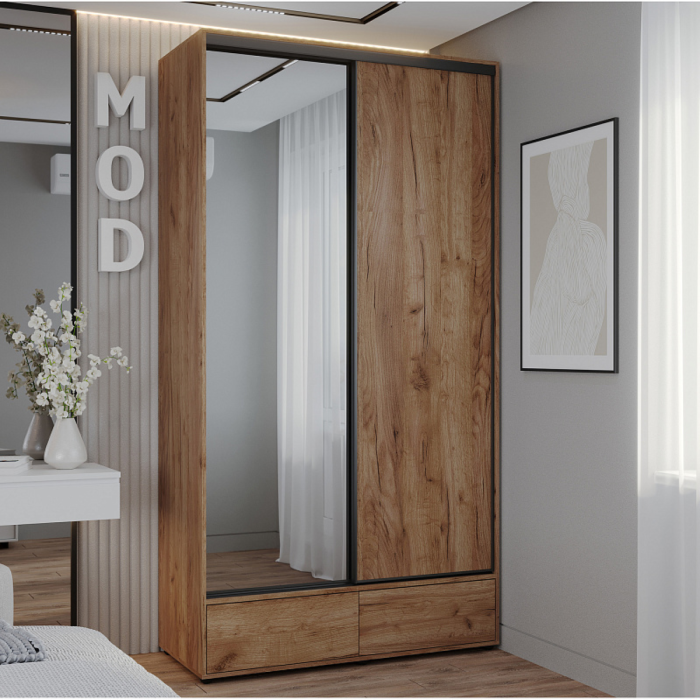 Шкафы-купе 2-х дверные, Шкаф-купе 2-дв  MOD 1200 зеркало/лдсп  (в2390*ш1232*г620)