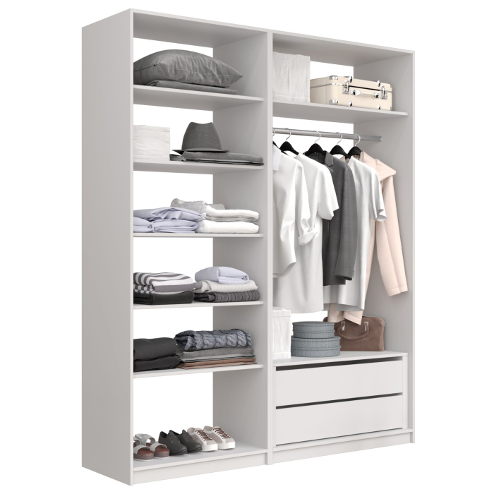 Гардеробные, Прямая гардеробная система с полками и модулем MOD_COMPL