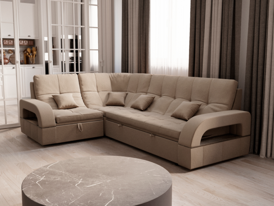 Диваны угловые в гостиную, Угловой диван Майами-3 ППУ, велюр