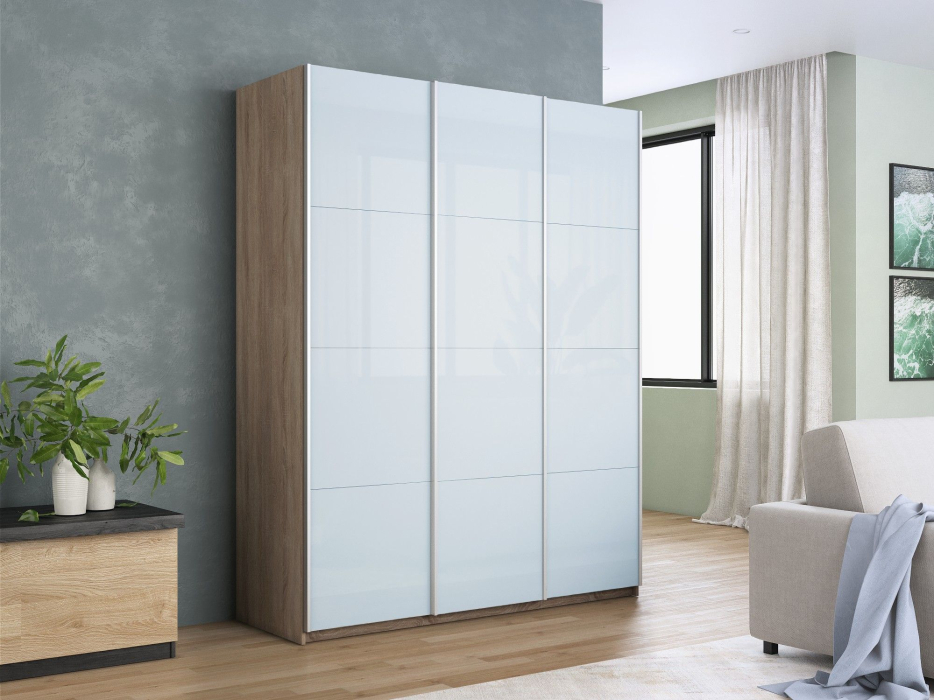 Шкафы-купе 3-х дверные, Шкаф-купе Прайм 3-х дверный Стекла белые/Доводчики 210х57х230