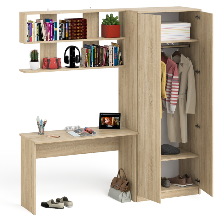 Домашние кабинеты, Стол письменный Мори МСП1200.1 с полкой на 1200 и двудверным шкафом