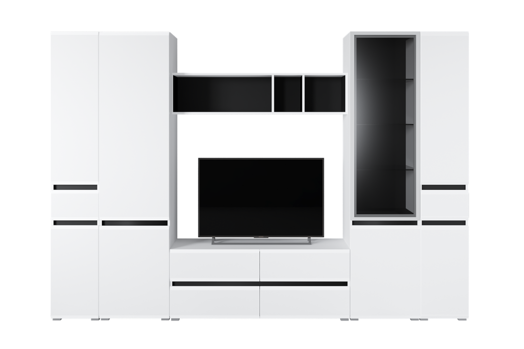 Витрины, Шкаф-витрина Сидней 13.201, белый премиум, черный, белый глянец