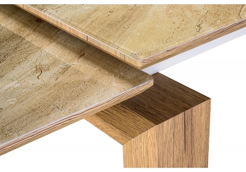 Обеденные столы, Стол стеклянный Давос (Бежевый мрамор)