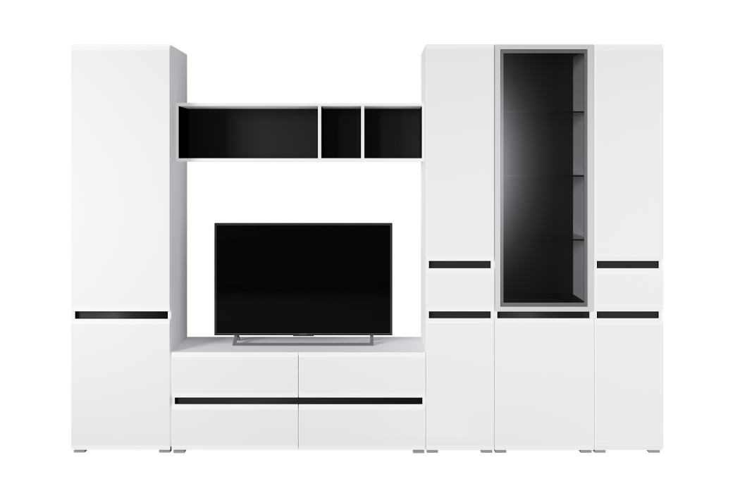 Витрины, Шкаф-витрина Сидней 13.201, белый премиум, черный, белый глянец