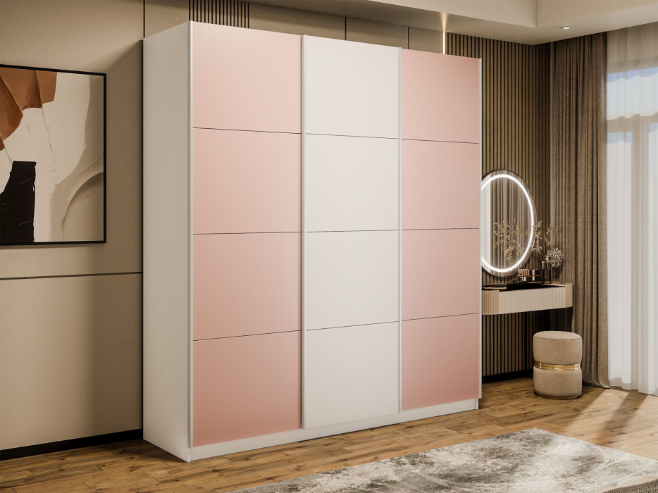 Шкафы-купе 3-х дверные, Шкаф-купе Прайм 3-х дверный Стекла пудра/ДСП/Доводчики 210х57х230