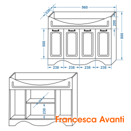 Тумба с раковиной Francesca Avanti Империя 100, 4 двери, с подсветкой (ум.Эльбрус 100)