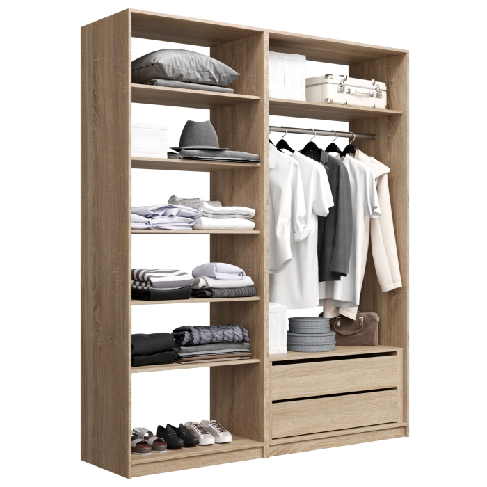 Гардеробные, Прямая гардеробная система с полками и модулем MOD_COMPL