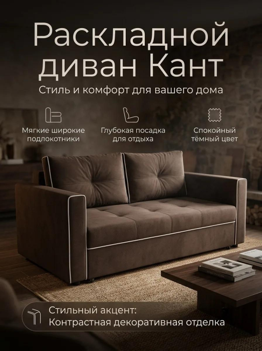 Диваны прямые, Диван-кровать аккордеон Кант, велюр,160