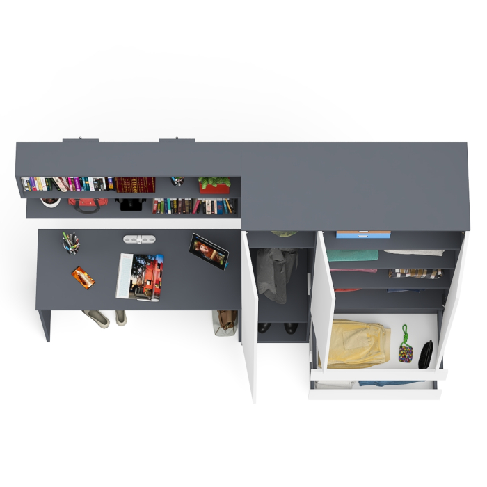 Домашние кабинеты, Место для учёбы ребёнка Мори из письменного стола 1200, полки для книг и шкафа для одежды