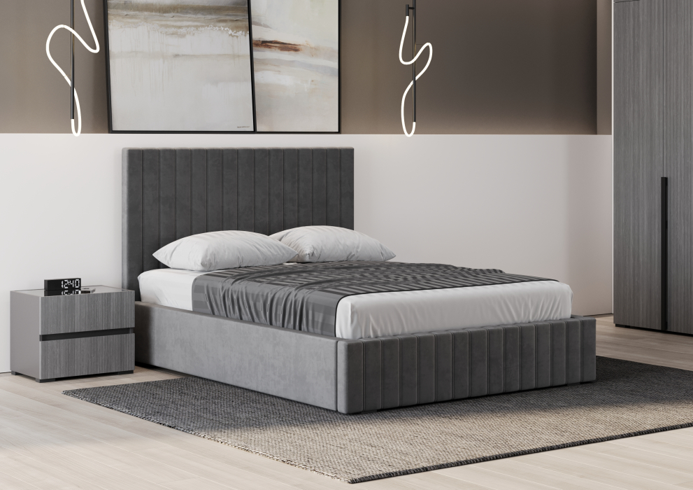 Мягкая кровать, Кровать односпальная Болонья велюр 90х200 см