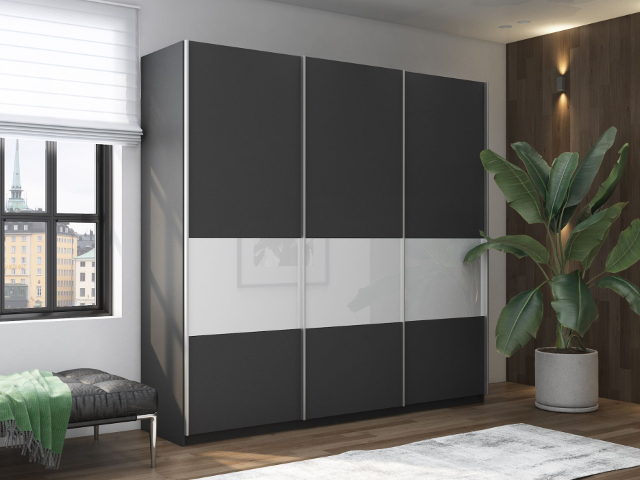 Шкафы-купе 3-х дверные, Шкаф-купе Прайм ДСП/Стекло белое, 240х57х230