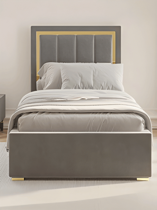 Мягкая кровать, Кровать Валенсия односпальная с ПМ 90х200 см велюр, золото