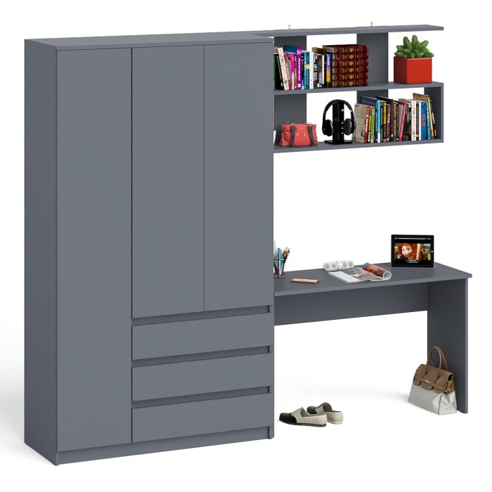 Домашние кабинеты, Место для учёбы ребёнка Мори из письменного стола 1200, полки для книг и шкафа для одежды