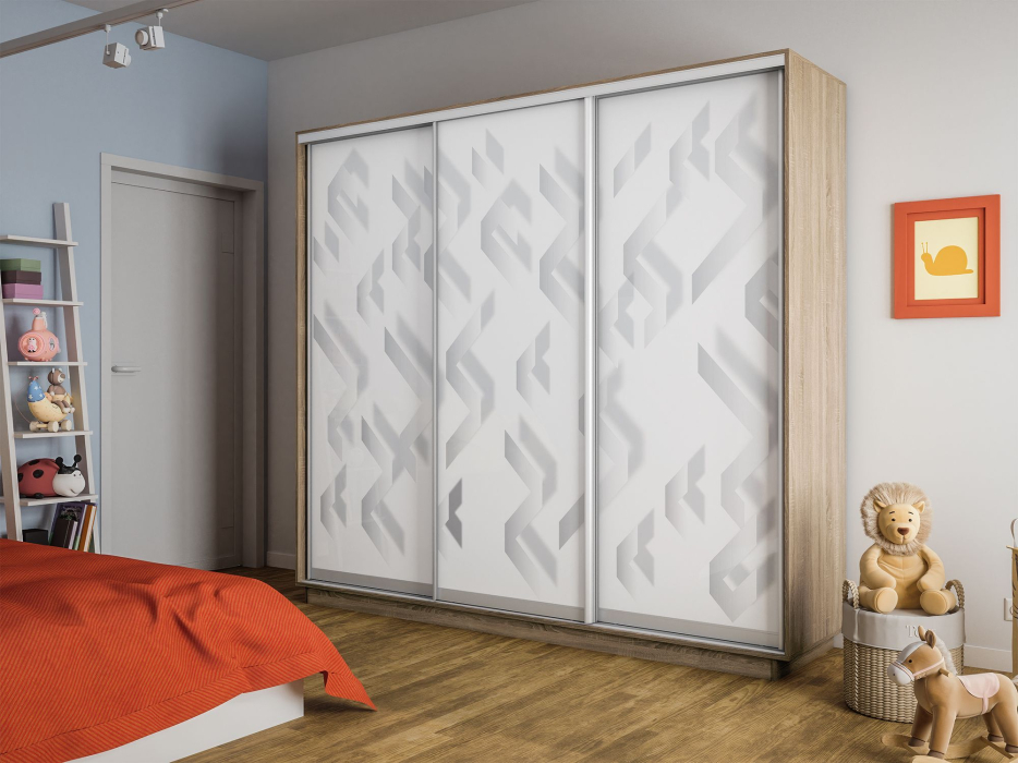 Шкафы-купе 3-х дверные, Шкаф-купе Экспресс 3-х дверный Фотопечать Ленты Стекла 210х45х240