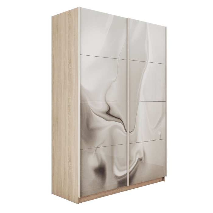 Шкафы-купе 2-х дверные, Шкаф-купе Прайм 2-х дверный Фотопечать Шелк Стекла/Доводчики 140х57х230