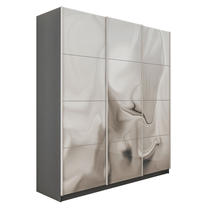 Шкафы-купе 3-х дверные, Шкаф-купе Прайм 3-х дверный Фотопечать Шелк Стекла/Доводчики 210х57х230