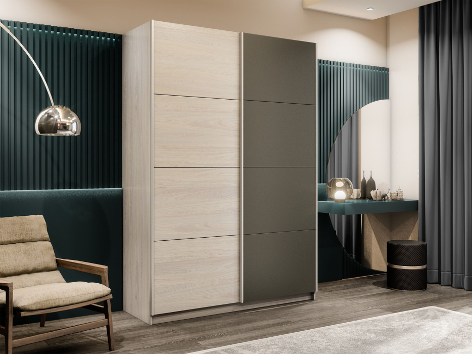 Шкафы-купе 2-х дверные, Шкаф-купе Прайм 2-х дверный ДСП/Стекло хаки/Доводчики 120х57х230