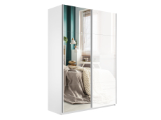 Шкафы-купе 2-х дверные, Шкаф-купе Прайм 2х дверный Зеркало/Белый Глянец 120х57х230